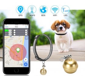 Dog gps collar in bell - mini gps locator for dogs / cats / animals with Wifi and LBS tracking - IP67