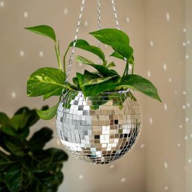 Disco ball držalo za lončke za rože - zrcalna krogla za rože za obešanje s premerom 20 cm