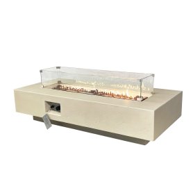 Outdoor-Gasfeuerstelle + Garten-Couchtisch aus Beton und Travertin 152x70 cm LUMISA beige