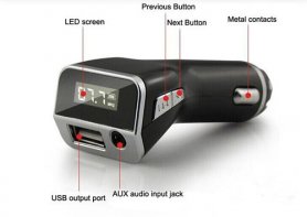 Modern FM-bilsändare + AUX + USB-laddare