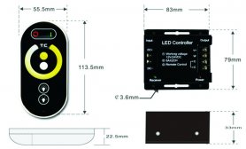 Ďiaľkový ovládač teploty bielej farby a jasu pre LED svetelný pás