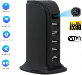USB napájací adaptér 5-port s Wi-Fi FULL HD spy kamerou + 16GB pamäť