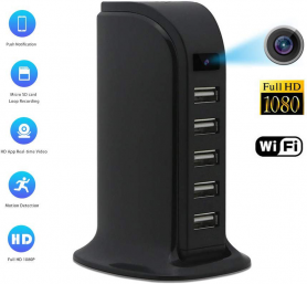 USB napájecí adaptér 5-port s Wi-Fi FULL HD spy kamerou + 16GB paměť