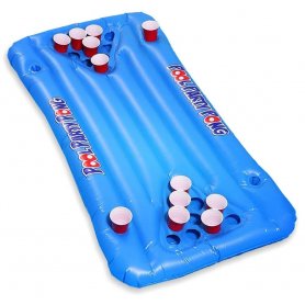 Beer pong gonflable flottant pour piscine - 20 porte-gobelets + 4 bouteilles