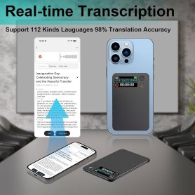 Transkriptimi i tekstit të regjistruesit të zërit - Regjistruesi i zërit AI ultra i hollë + mbështetja e përkthyesve mbi 100+ gjuhë + 64 GB memorie