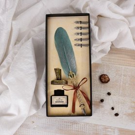 Federkiel-Set – Luxuriöser Tintenstift mit Feder + 5 Federn – Exklusives Geschenkset
