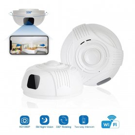 Rookmeldercamera met audio - brandalarmcamera FULL HD + 330° draaibaar + IR LED + tweewegaudio