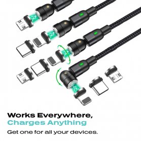 Mágneses töltőkábel Univerzális forgó USB-kábel (Micro/USB C/iPhone)