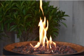 שולחן בור אש לחבית יין לגז (פרופאן) - חיקוי עץ חבית (בטון יצוק)
