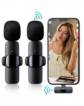 КОМПЛЕКТ Безжичен микрофон за смартфон 2x с предавател с USBC + клип + 360° запис