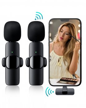 USBC + Clip + 360° ریکارڈنگ کے ساتھ ٹرانسمیٹر کے ساتھ وائرلیس اسمارٹ فون مائکروفون 2x سیٹ کریں
