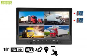 4G / WiFi-skjerm 10,1 "HD DVR for 4 AHD / HD-kameraer med opptak til 2xSD-kort + 2xUSB