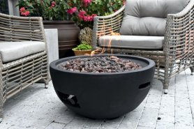 ポータブルファイヤーピット-屋外ガーデンガス暖炉-丸い黒いキャストコンクリート