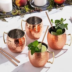 Juego de vasos de acero inoxidable cobre 4 piezas - 530ml estilo vikingo con pajitas de acero
