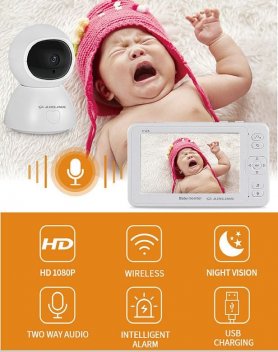 乳母カメラワイヤレスセット-4,3インチLCD + 1080pビデオベビーカメラモニター（IR LED付き）