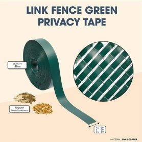 Cinta de PVC para cercas de malla - Relleno de cercas de malla flexible - Lamas (tiras) - Rollo de 50 m - Verde