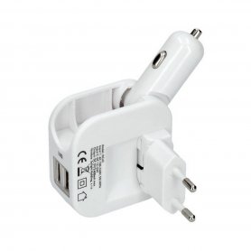 Универсален USB адаптер за автомобил и електричество 5V 2400mA + 2xUSB