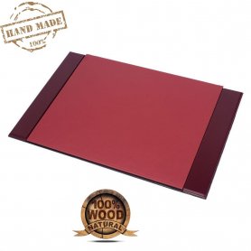 Leather desk mat - (Mahogany wood + Leather) 100% Handmade