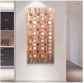 Grafika na ścianę ze stali - Metal (aluminium) - Podświetlenie LED w 20 kolorach RGB - Liście 50x100cm