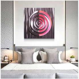 Lukisan dinding abstrak - Logam (aluminium) - LED backlit RGB 20 warna - Lingkaran 50x50cm