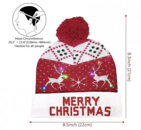 带绒球的冬季圣诞帽 - LED 发光毛线帽 - 圣诞快乐