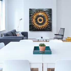 एल्यूमिनियम पेंटिंग - धातु एलईडी बैकलिट आरजीबी 20 रंग - सूर्य 90x90 सेमी
