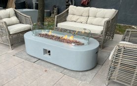 Kamintisch - Beton Gasfeuerstelle + Couchtisch Outdoor 158x70cm - SOLINO grau