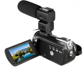 4K-kamera Ordro AC5 med 12x optisk zoom, WiFi + makroobjektiv + LED-lys + etui (FULL SET)