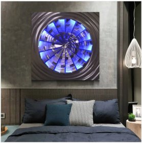 Pintura de arte de parede de metal 3D - Iluminar em 20 cores RGB - Círculo 50x50cm