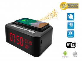 Spy camera Full HD WiFi na may IR vision + Wireless charger + Bluetooth speaker