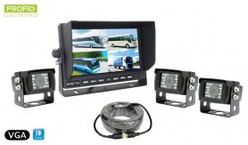 VGA set na parkovanie - 7" LCD monitor + 3x vodeodolná cúvacia kamera s uhlom  150°