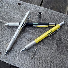 Stylo multifonction 6 en 1 - stylo, niveau à bulle, tournevis, règle, stylet en caoutchouc pour écrans tactiles