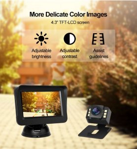 Automobilio atbulinės eigos kamerų rinkinys - 4,3 "monitorius + galinė kamera su 6 šviesos diodais (IP68)