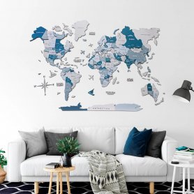 Colorfull 3D wooden world map on the wall - AQUA 100x60cm