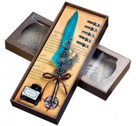Набір ручок STEAMPUNK - перо з пір'я + 5 наконечників - Ексклюзивний подарунковий набір
