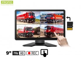 9 "érintőképernyős monitor + felvétel micro SD kártyára (legfeljebb 256 GB) 4 tolatókamerához