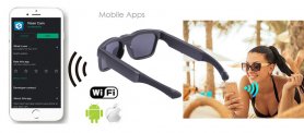 Óculos de sol com câmera Wi-Fi 1080p com proteção UV400 + proteção IP22 emborrachada + 32 GB de memória