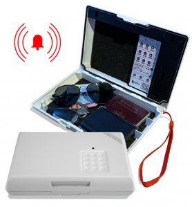 Mini seifas pinigams ir vertybėms – nešiojama nedidelė kelioninė seifė su balso signalu