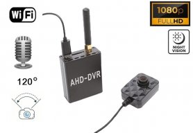 Malapad na anggulo 120° pinhole FULL HD camera + audio + 4 night IR LEDs + WiFi DVR module para sa live transmission