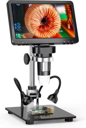 Mikroskop 1200x zoom priblíženie digitálny s nastaviteľnými LED svetlami + stojanom + 7"displej