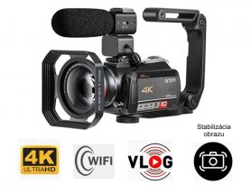 Caméra 4K Ordro AC5 avec zoom optique 12x, WiFi + objectif macro + lumière LED + étui (ENSEMBLE COMPLET)