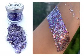 Glitterstøv for kroppen - biologisk nedbrytbare dekorasjoner for kropp, ansikt og hår - Glitterstøv 10 g (lilla sølv)