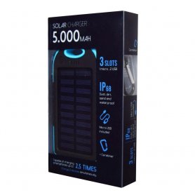 Solenergibank - mobiltelefonoplader 5000 mAh med karabinhage