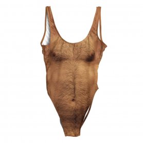 Космати бански костюми с щампа на мъжко тяло - светло кафяво