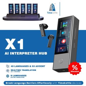 Plateforme d'IA multilingue pour la traduction simultanée jusqu'à 20 personnes - Traducteur Timekettle X1