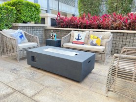Feuerstelle Tisch - Luxus rechteckiger Gaskamin aus Beton + Tisch 140x70 cm GAUCHO grau