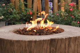 Stump firepit + Marangyang mesa na may gas fireplace na gawa sa kongkreto (Kahoy na imitasyon)