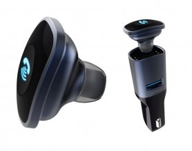 Pengisi daya mobil dengan headset Bluetooth + port USB + output audio 3,5 mm