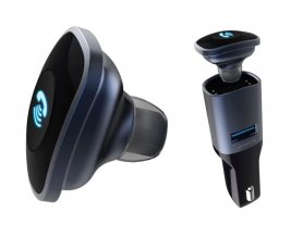 Încărcător auto cu căști Bluetooth + port USB + ieșire audio de 3,5 mm