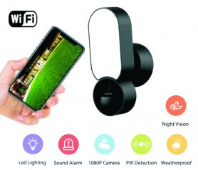 PIR camera FULL HD sa detector ng paggalaw + WiFi + 5W LED spotlight + IR night vision + Siren